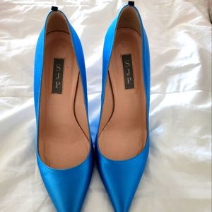 SJP Fawn Silk Blue heels